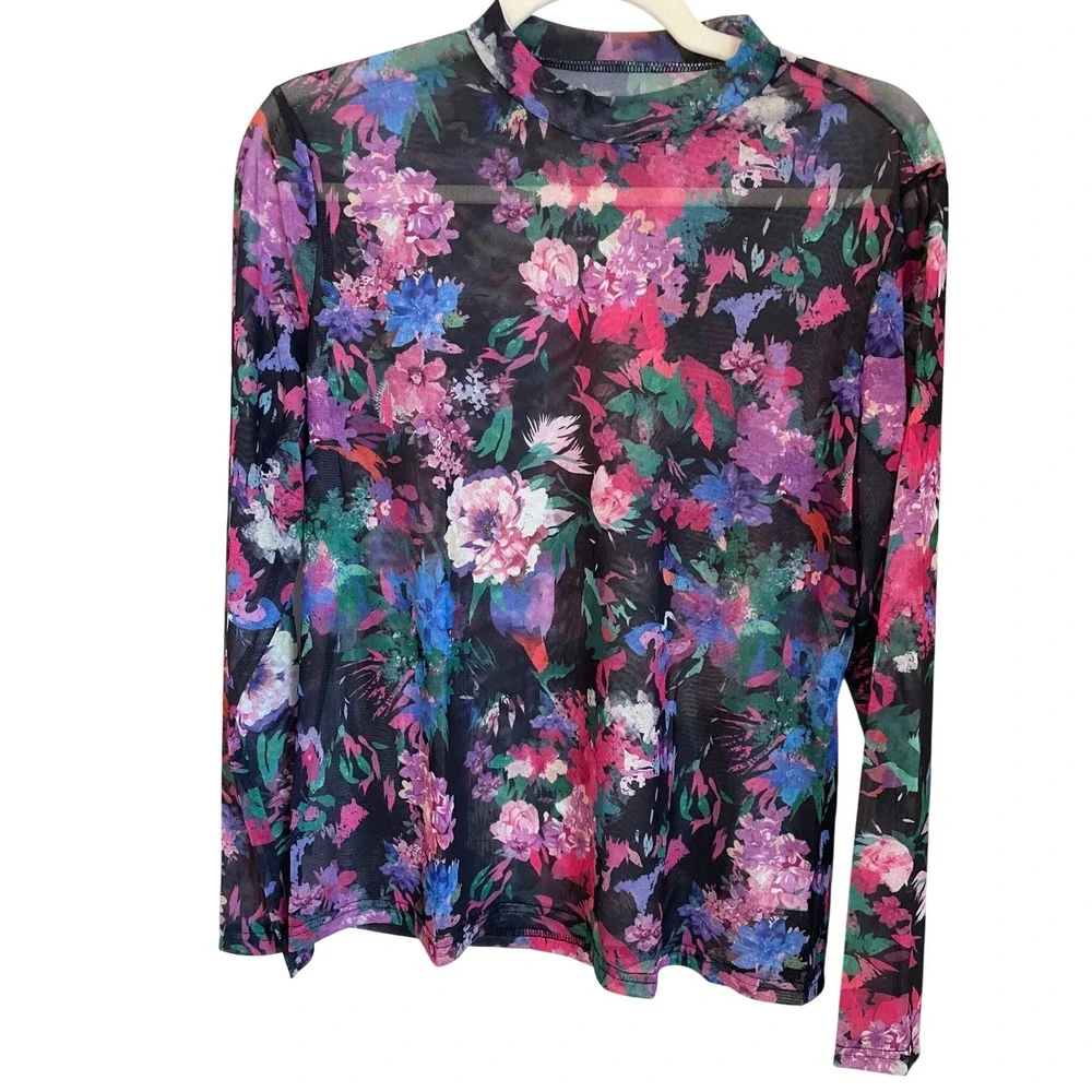 Tops Sheer Floral Mesh Layering Top Size Xxl Fairy Y2k Long Sleeve tops-sheer-floral-mesh-layering-top-size-xxl-fairy-y2k-long-sleeve